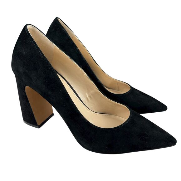 Vince Camuto Women's Ableen Pumps 6.5 M Black Suede Leather Point Toe Block Heel - Picture 1 of 11